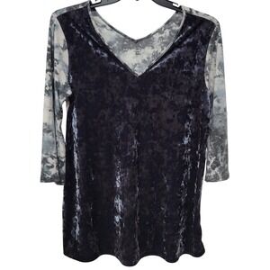 Soft Surroundings Velvet Marbled Tunic Womens Medium Gray Bell Sleeve Boho Chic